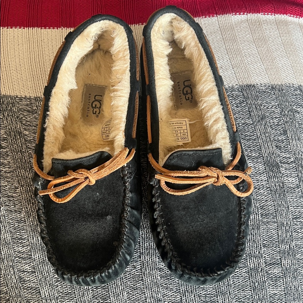 UGG Black Moccasins with Brown Laces